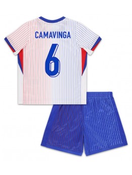 Frankrike Eduardo Camavinga #6 Replika Borta Kläder Barn EM 2024 Kortärmad (+ byxor)